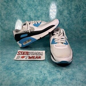 Nike Air Max 90 White Blue Women’s Low Top Retro Athletic Shoes Size 5.5W/4M